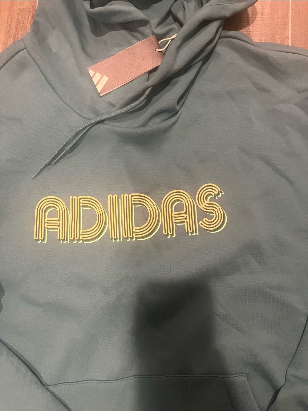 Men’s Adidas blue/green fleece hoodie, bubble logo - Picture 2 of 3